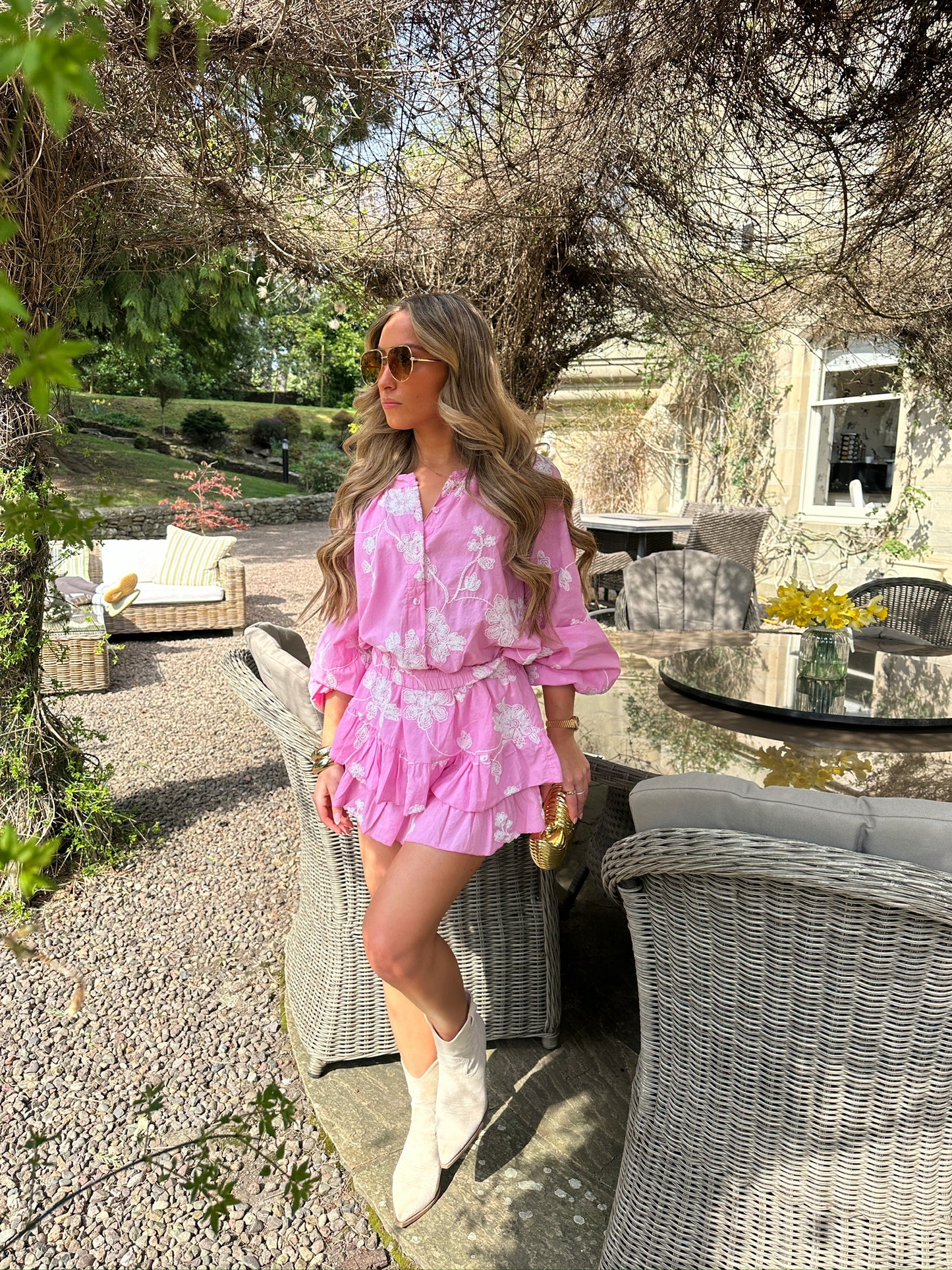 "Aimee" Embroidered Shirt and Skort Co-ord - Pink