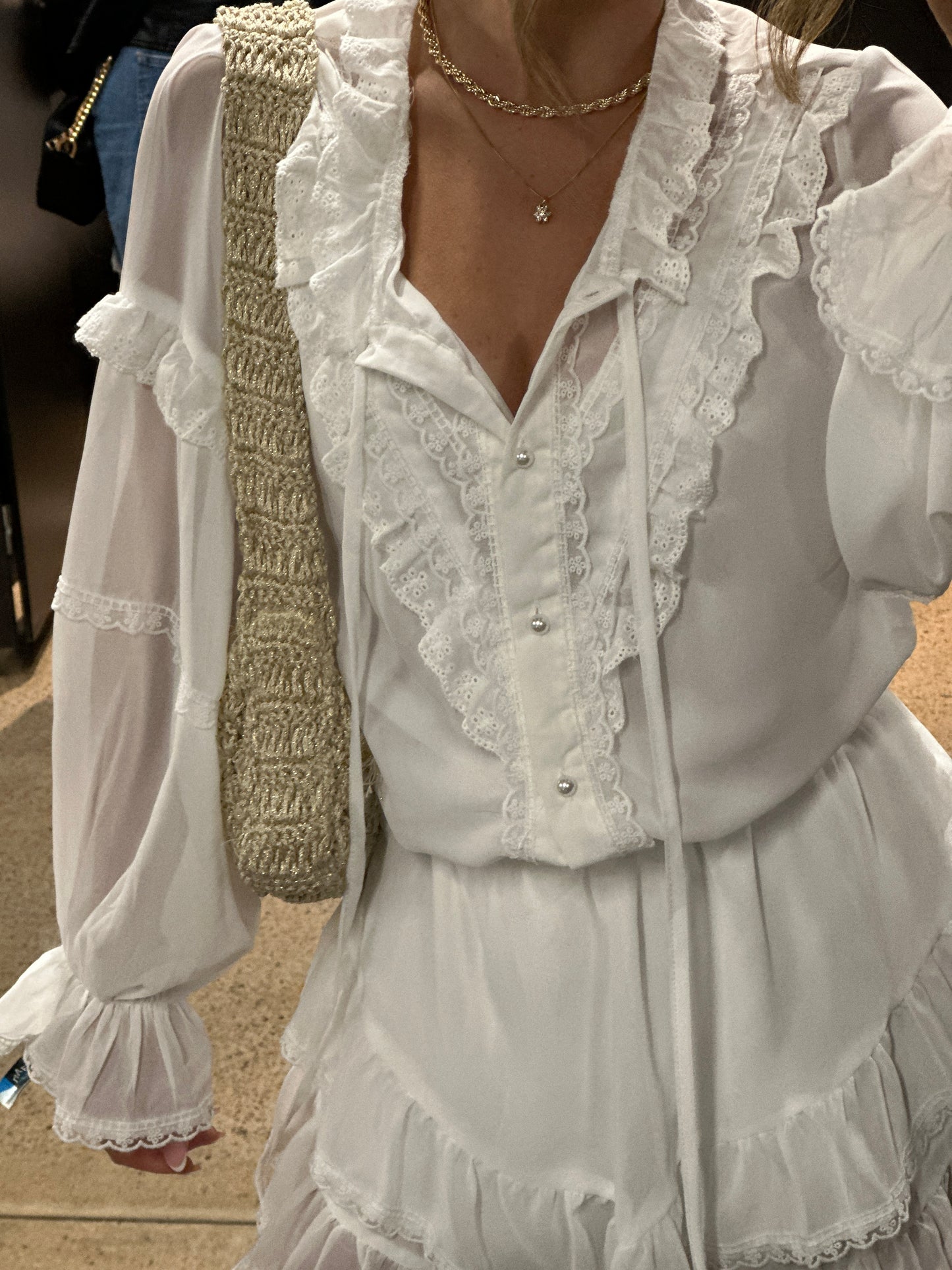 "Delilah" Lace Detailing Chiffon Co-ord - White