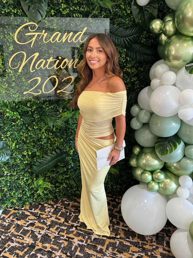 "Summer" Bardot Mesh Cut Out Maxi Dress - Butter Yellow