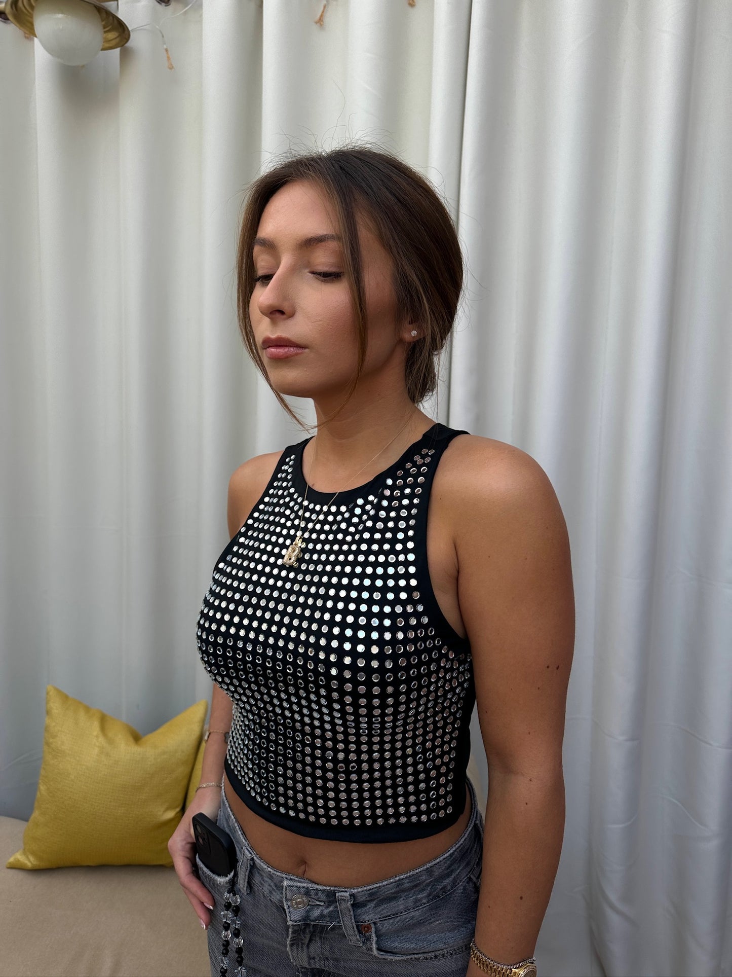 "Kenzie" Studded Tank top - Black