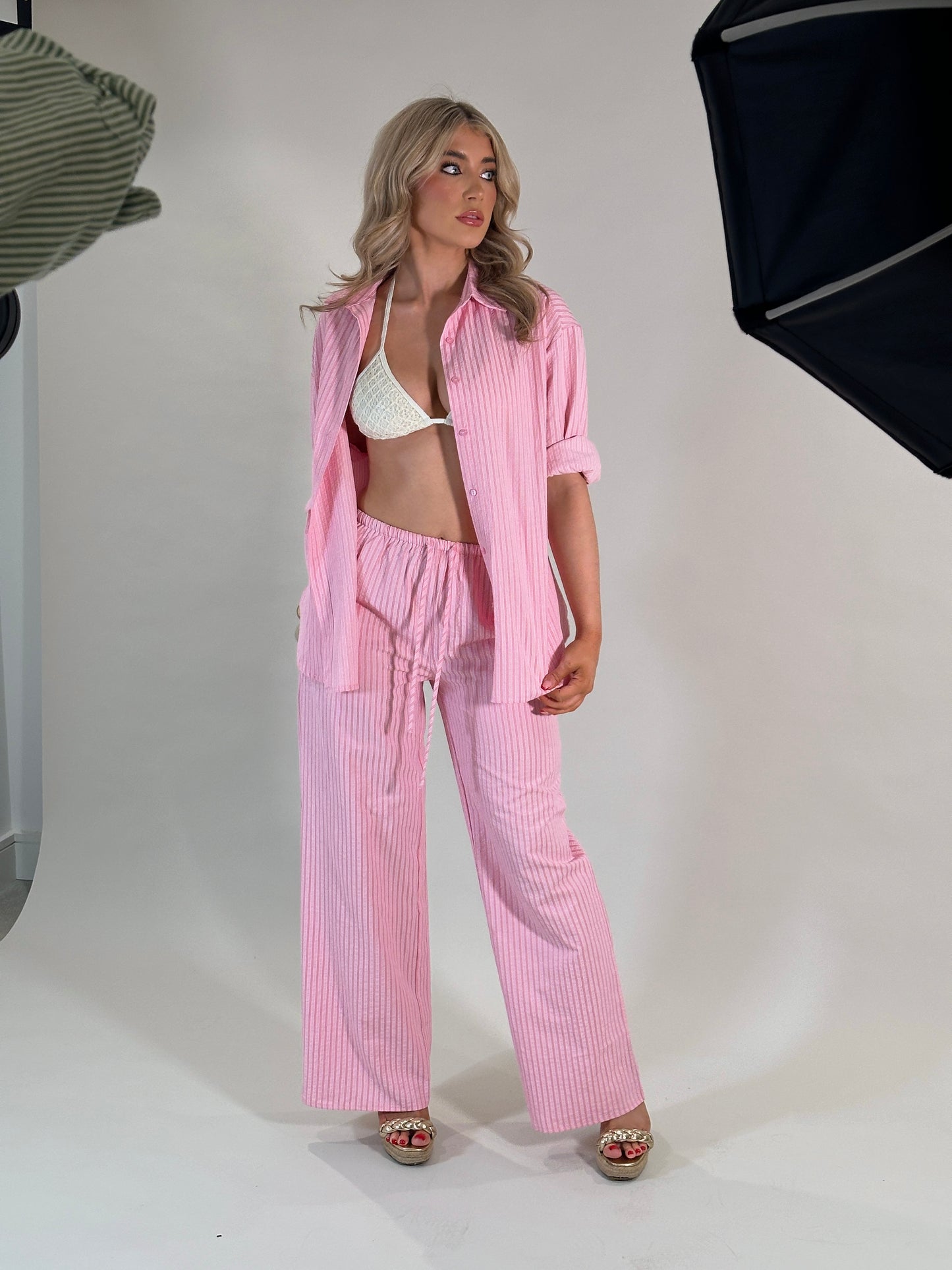 "Frankie" Beach Shirt and Trouser Set - Pink
