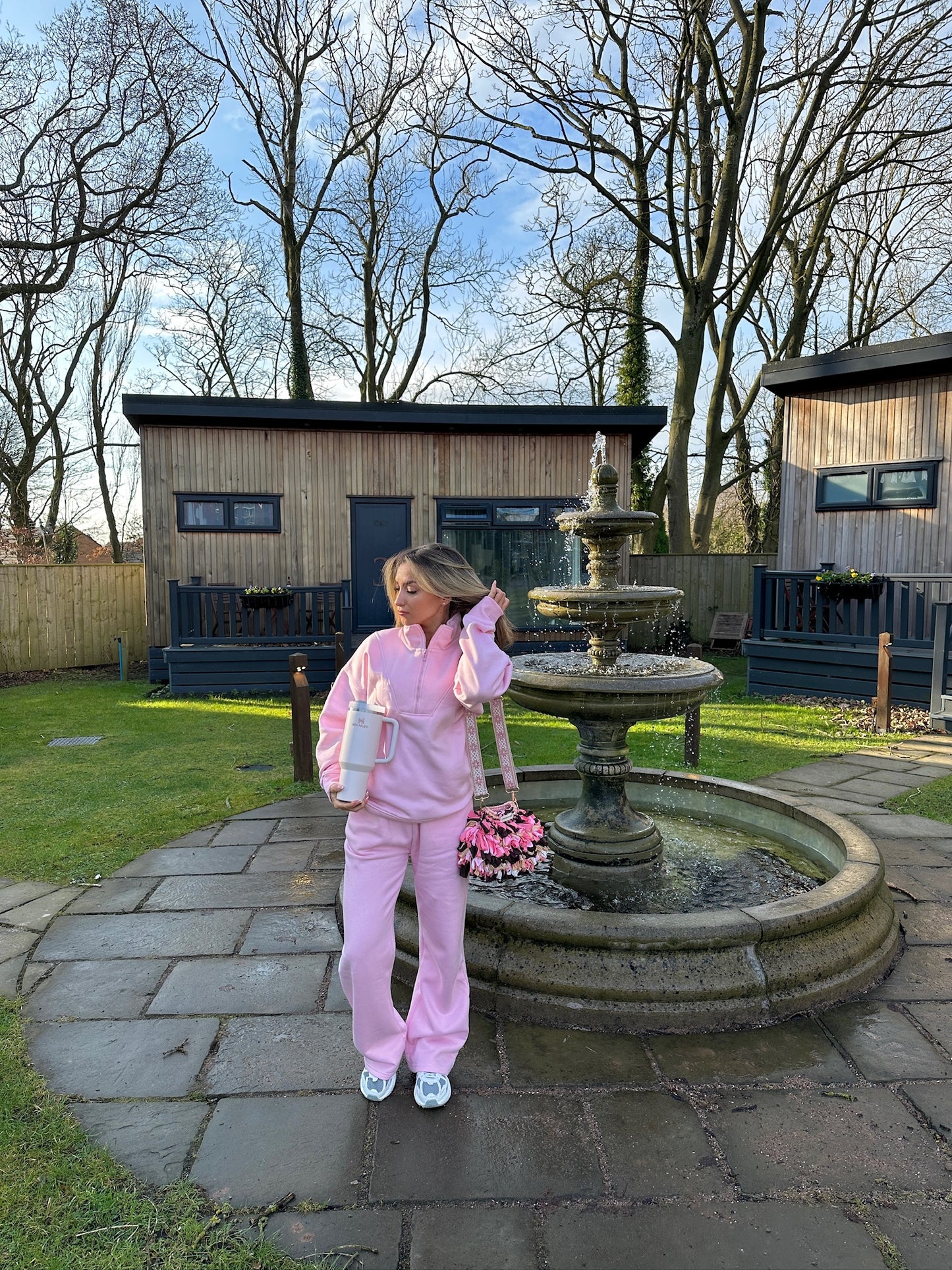 "Jessie" Quarter Zip Fleece Tracksuit - Baby Pink