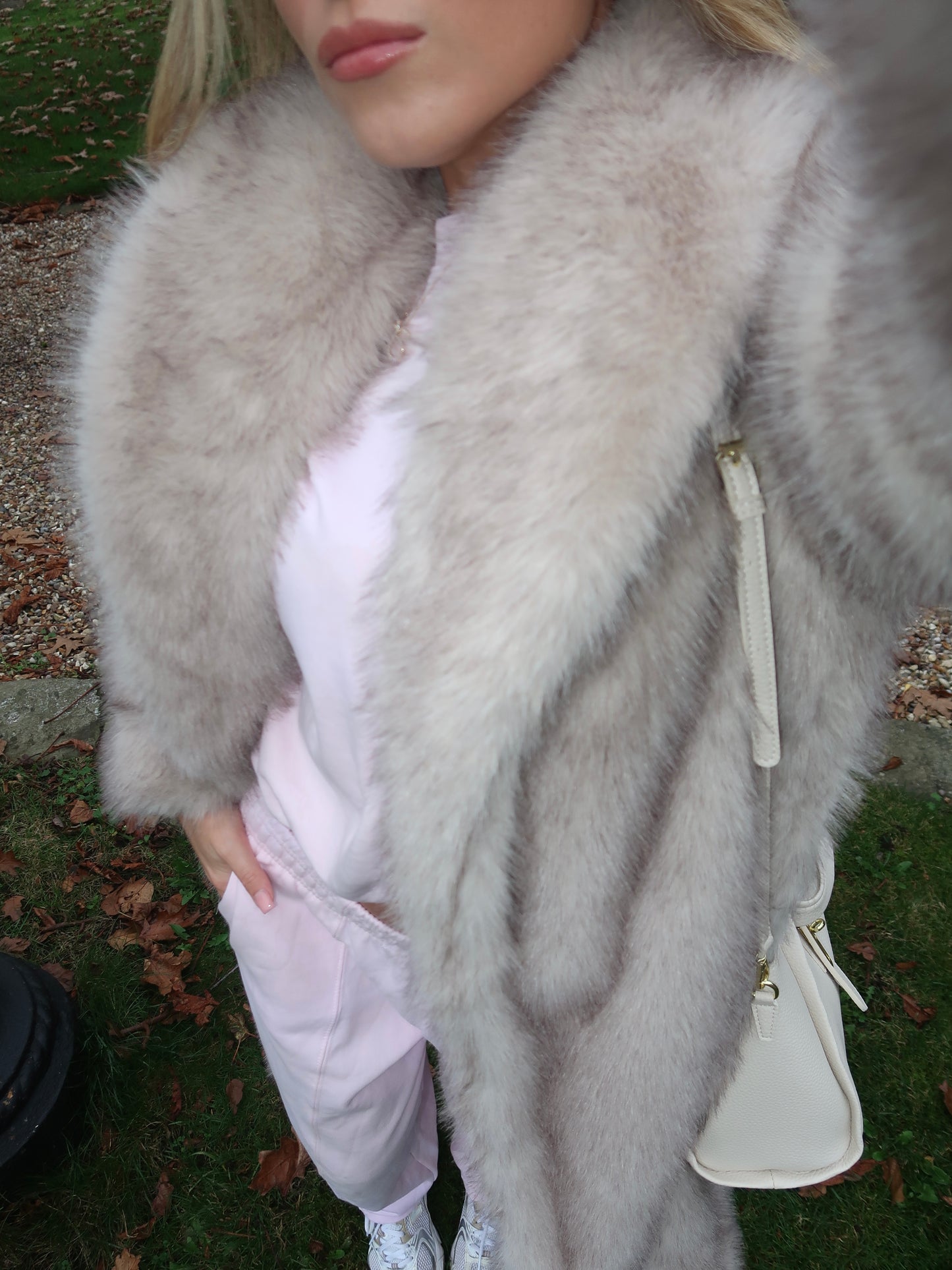 “Sasha” Full length faux fur coat - Fawn