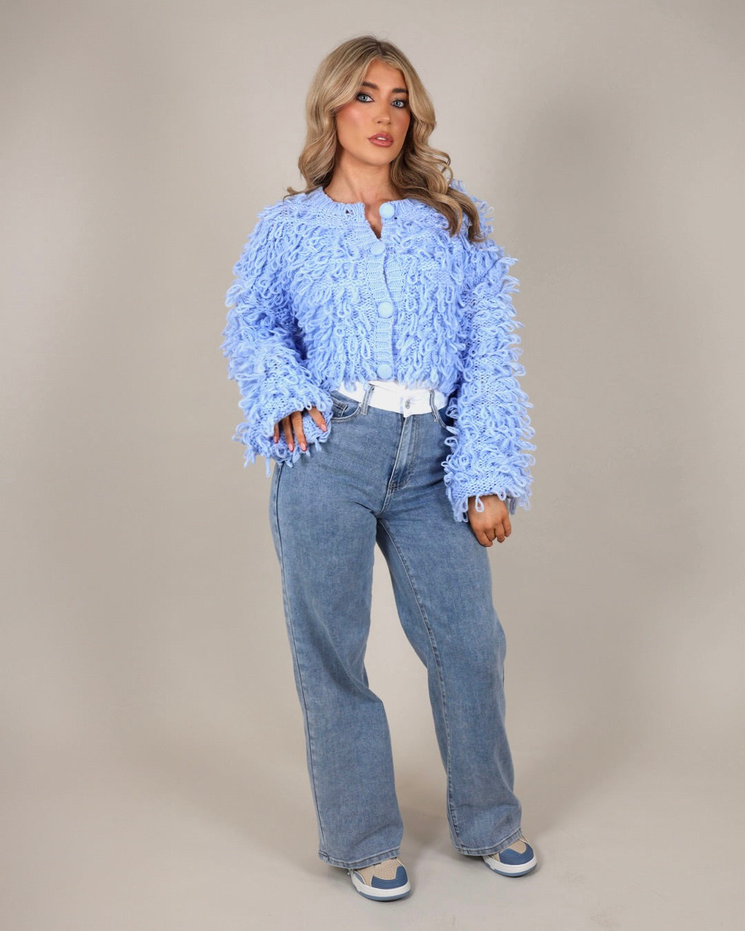 "Sunday" Oversized Loop Cardigan - Blue