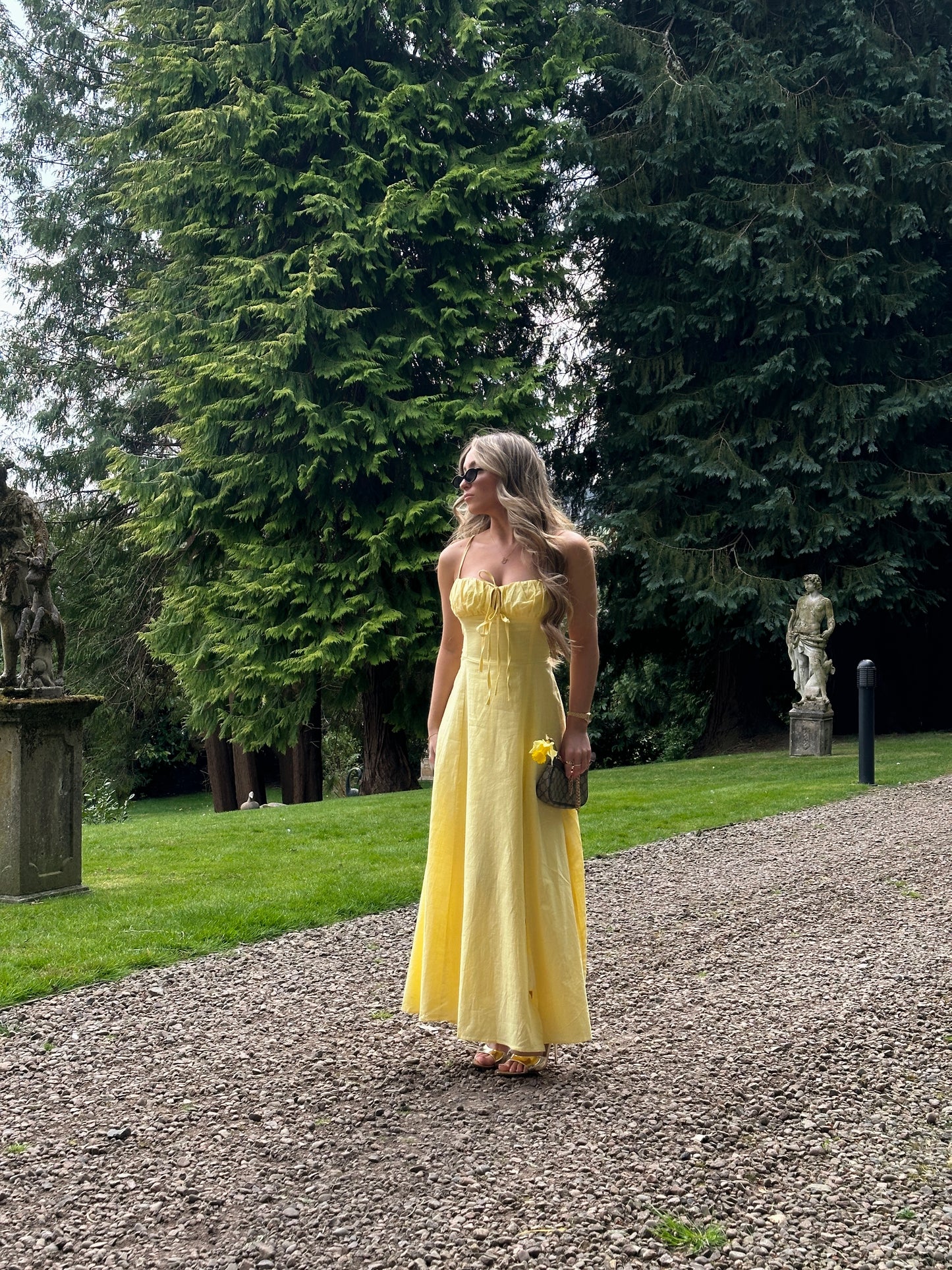 "Honey" Milkmaid Lace Up Midaxi Dress with Side Split - Yellow