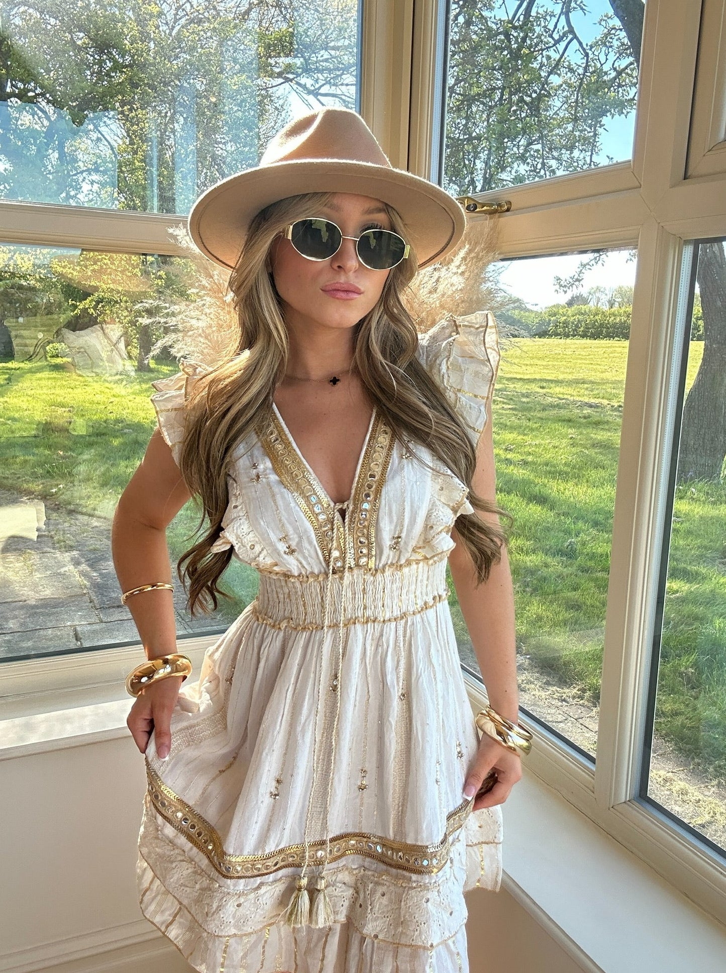 "Somer" Gold Embellished Summer Dress