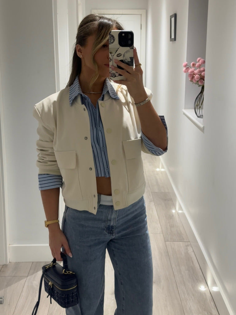 "April" Contrast Waist Wide Leg Jeans - Denim