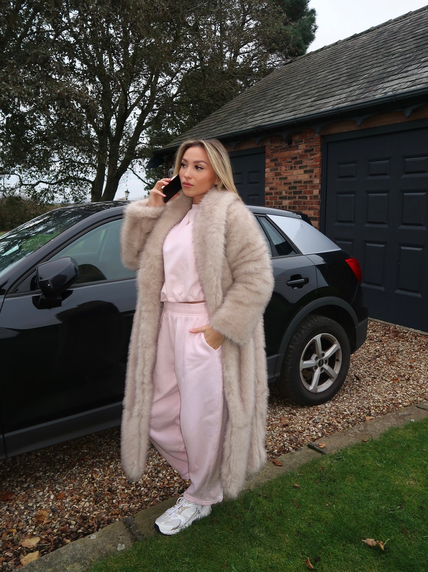“Sasha” Full length faux fur coat - Fawn