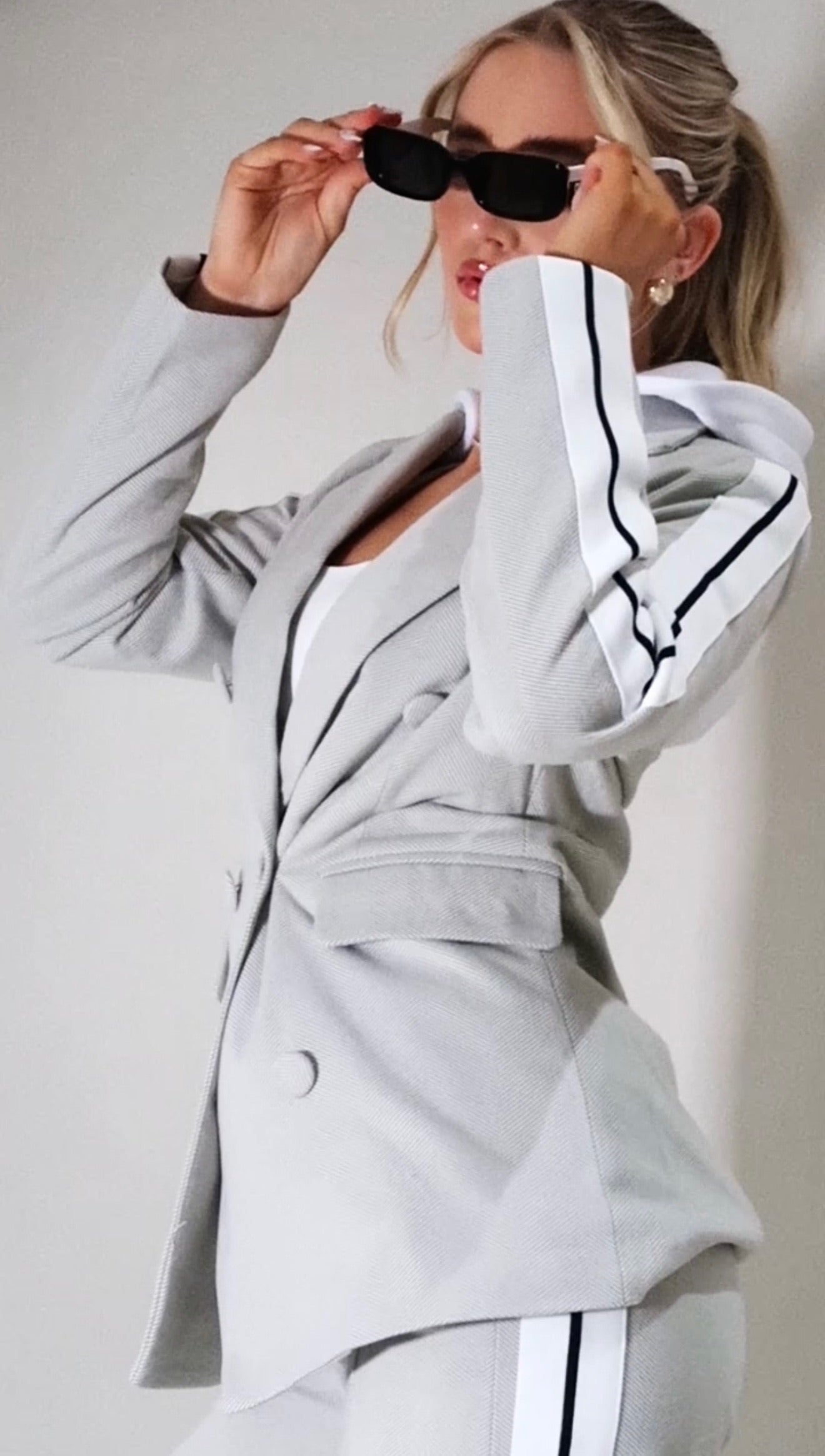 "Kendall" Hooded Blazer and Trouser Co-ord - Grey
