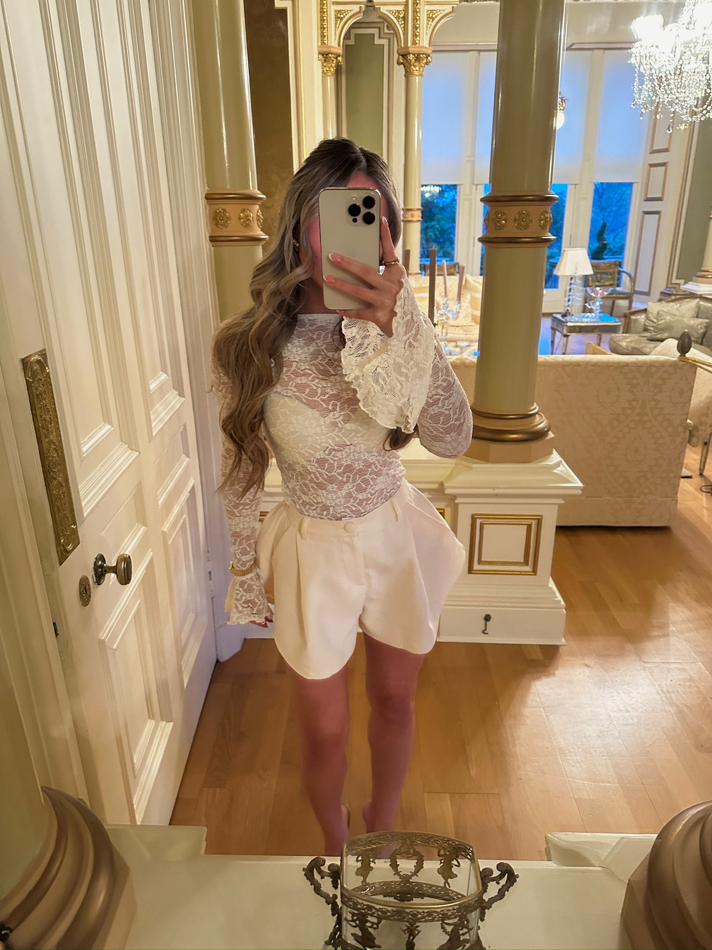 "Nova" Tailored Structured Flare Shorts - Cream