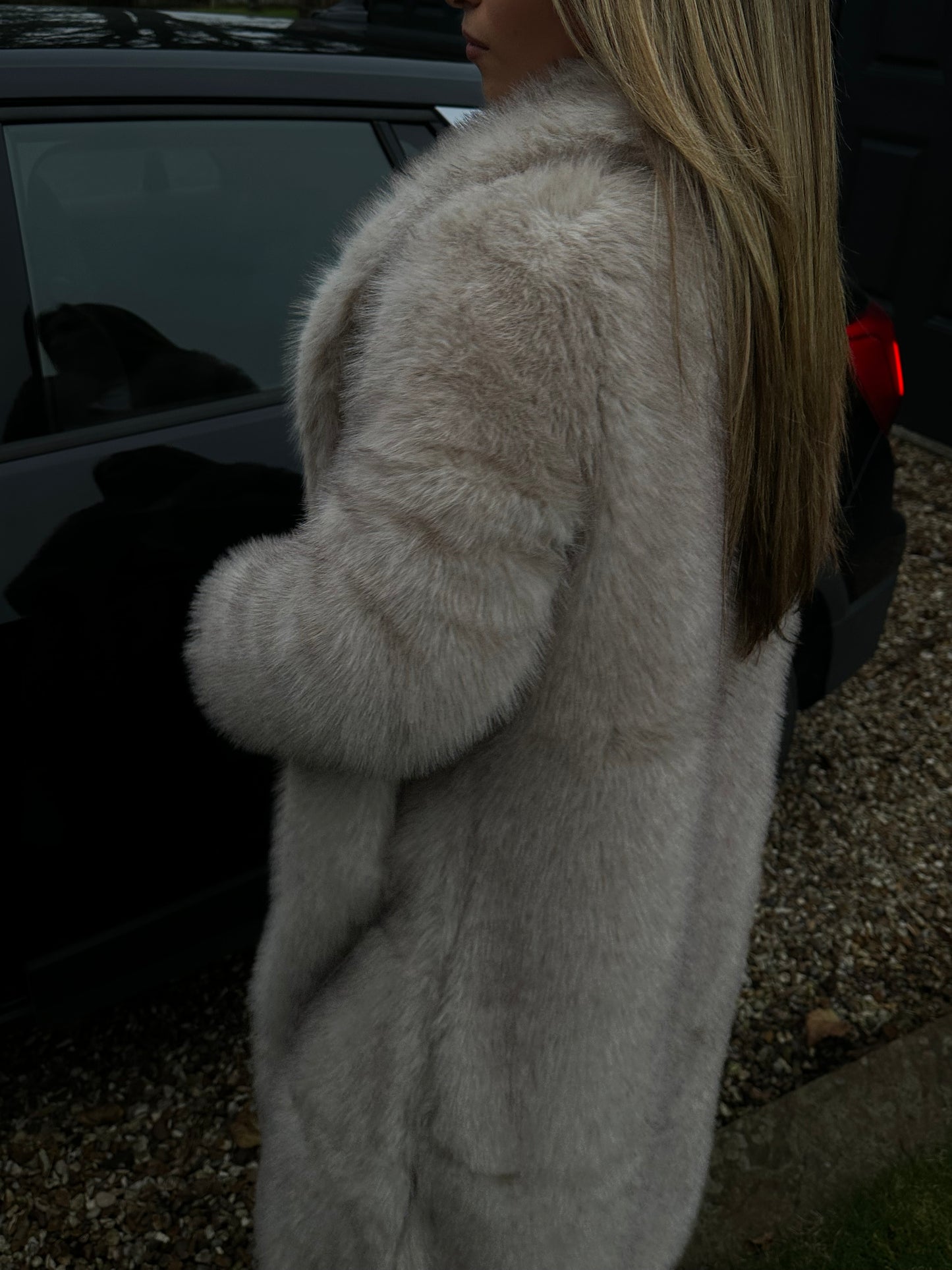 “Sasha” Full length faux fur coat - Fawn