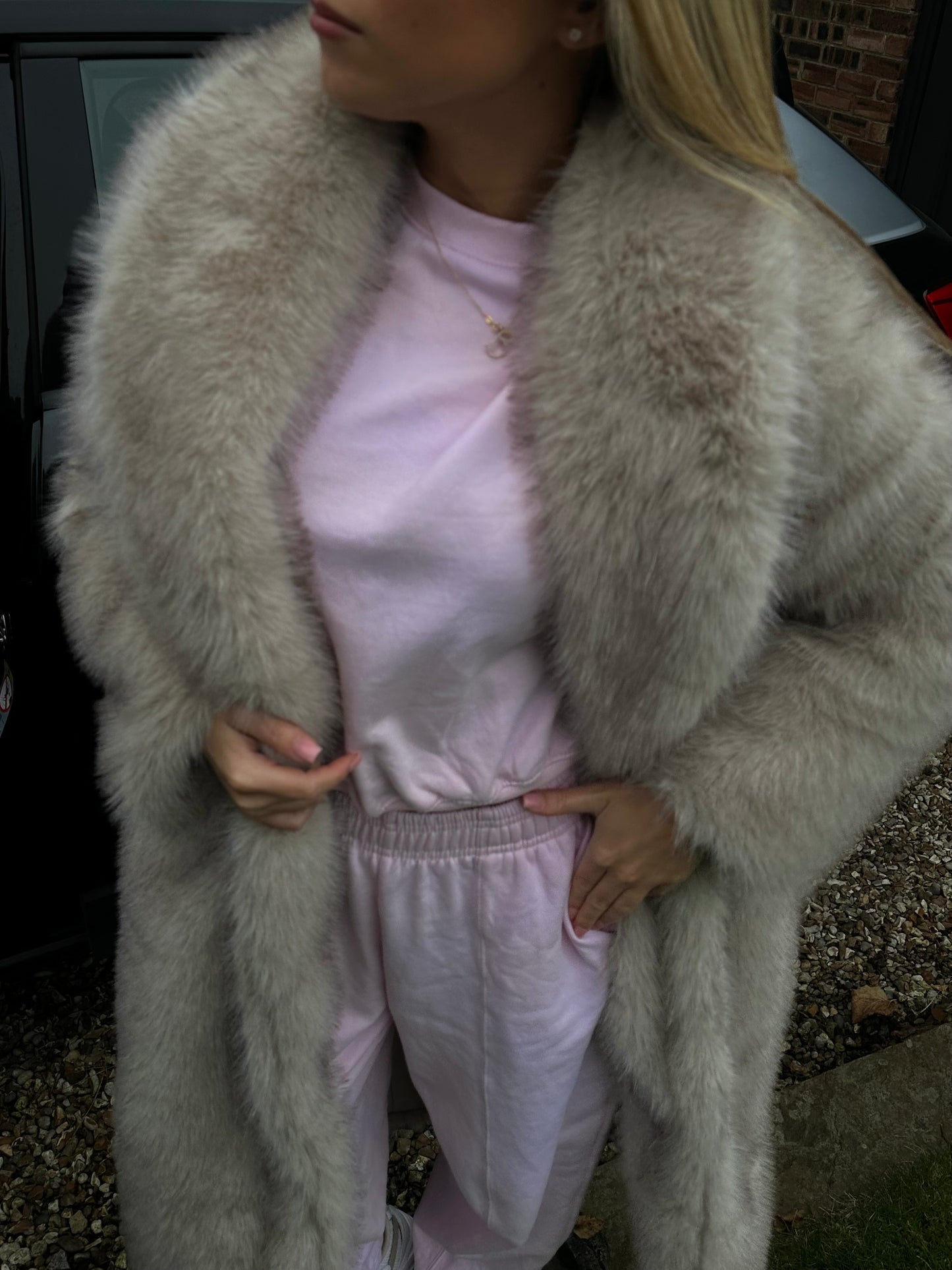 “Sasha” Full length faux fur coat - Fawn