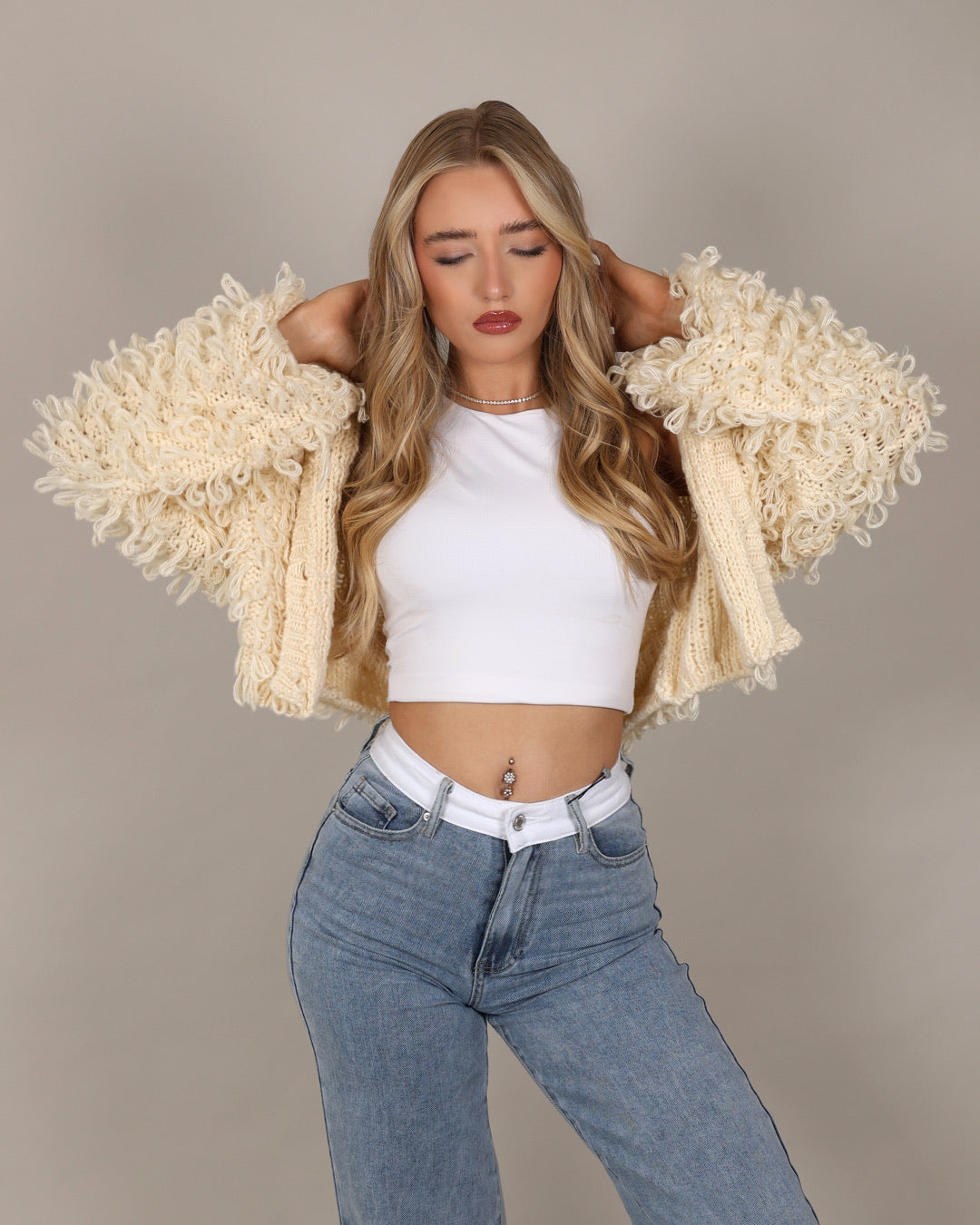 "April" Contrast Waist Wide Leg Jeans - Denim