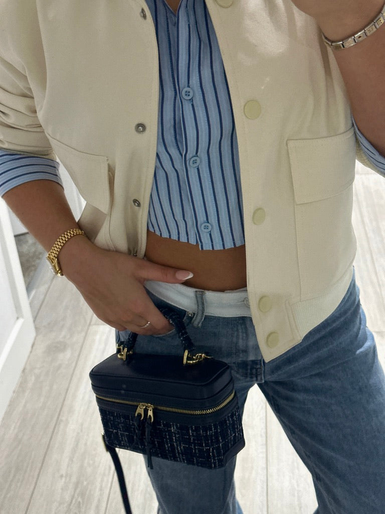 "April" Contrast Waist Wide Leg Jeans - Denim