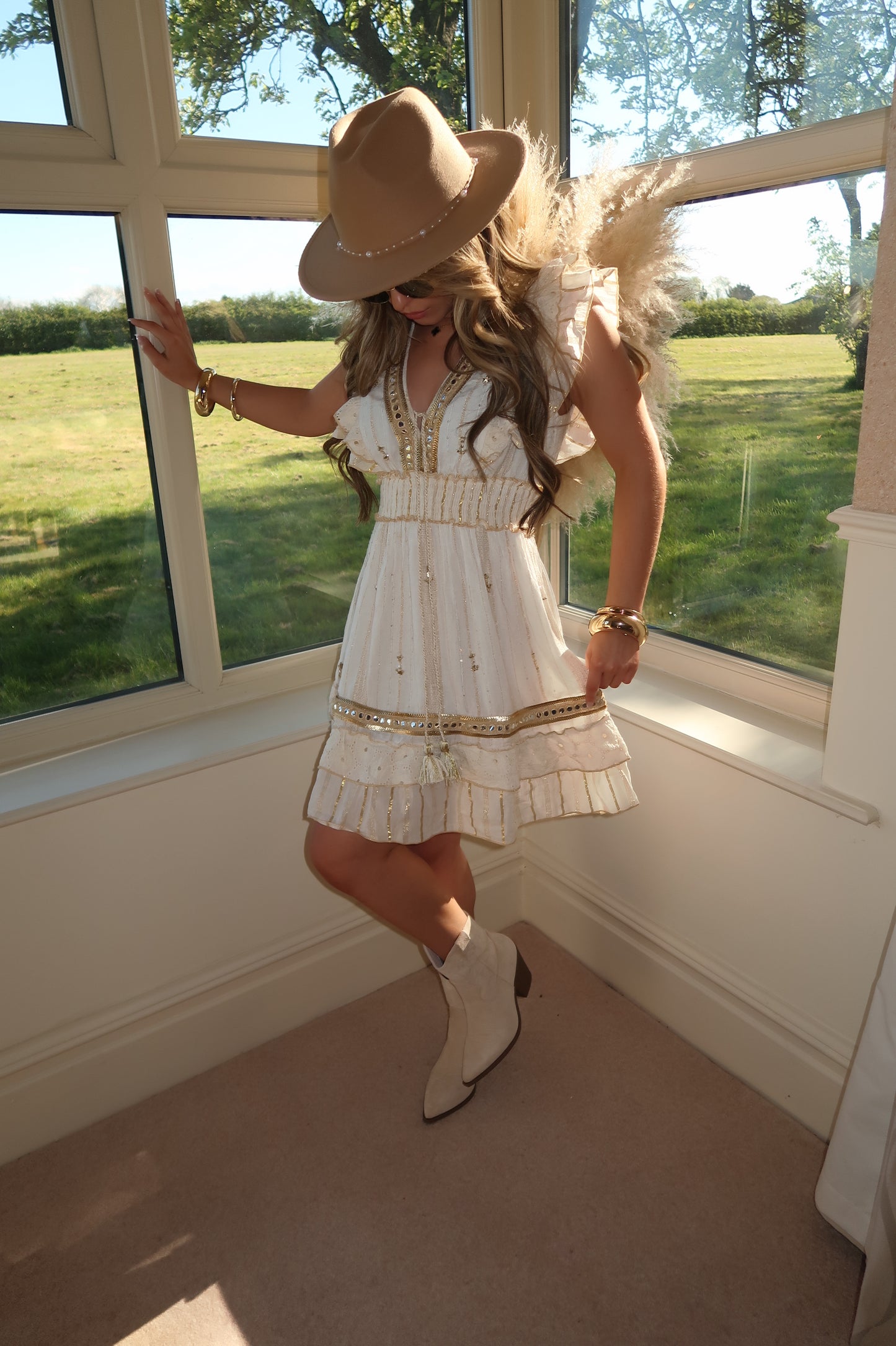 "Somer" Gold Embellished Summer Dress