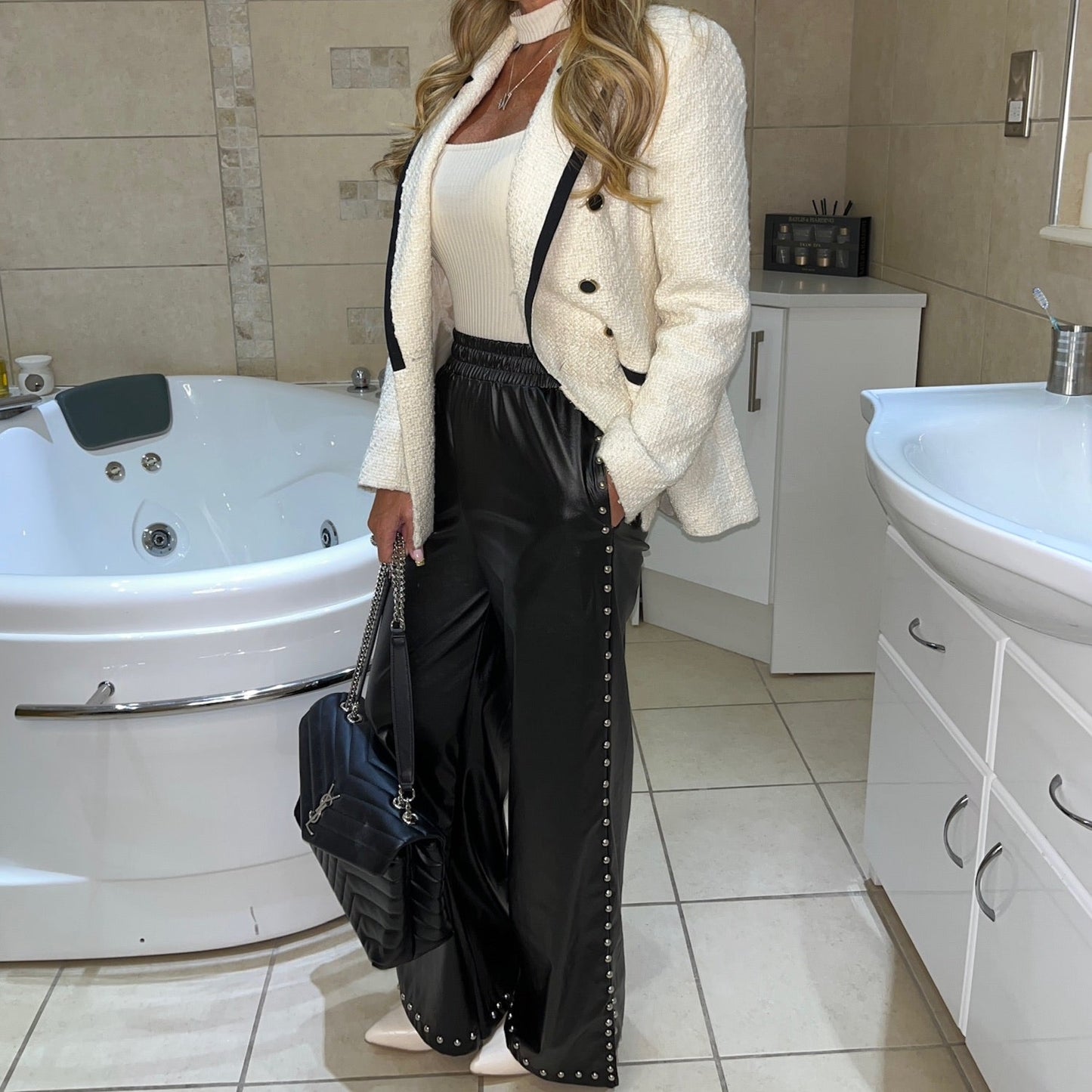 "Fleur" Studded Split Hem Leather Pants
