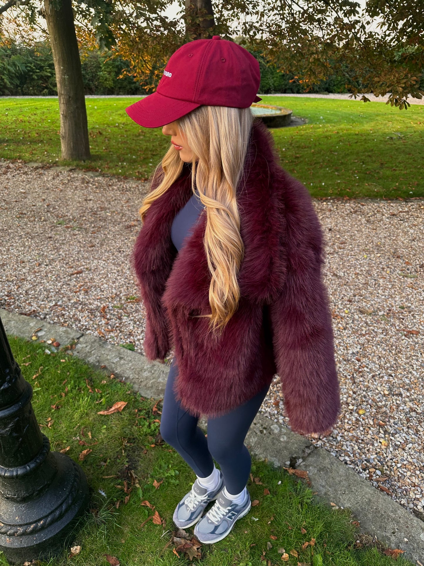 “Aubrey” Faux Fur Coat in Burgundy