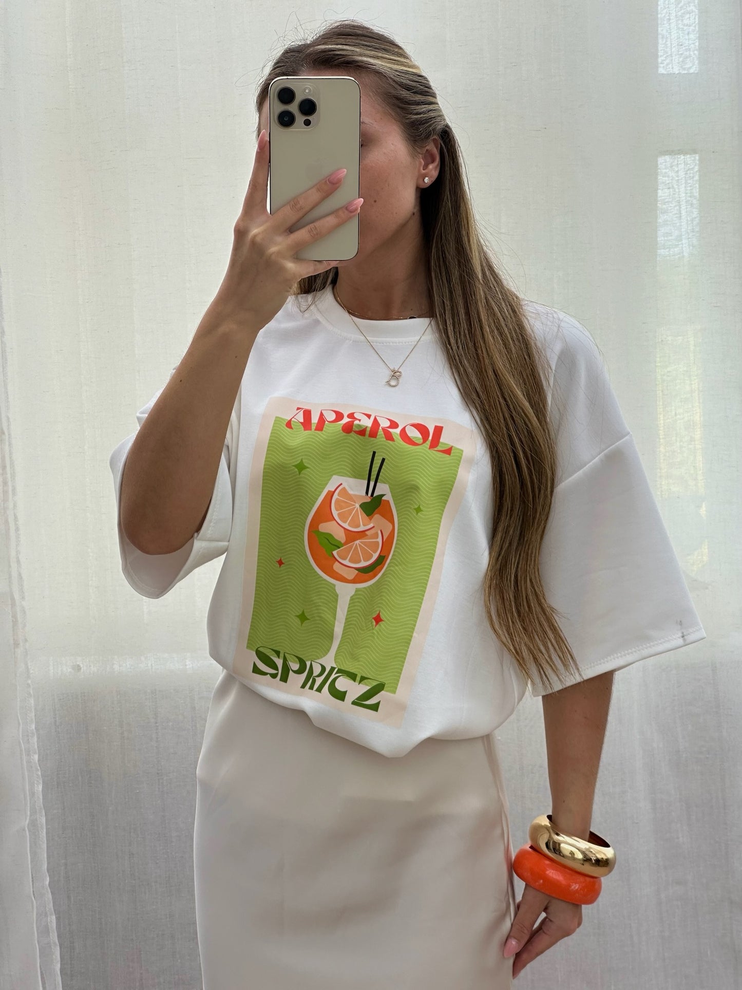 "Aperol" Cocktail Printed Oversized Boxy Tee - White