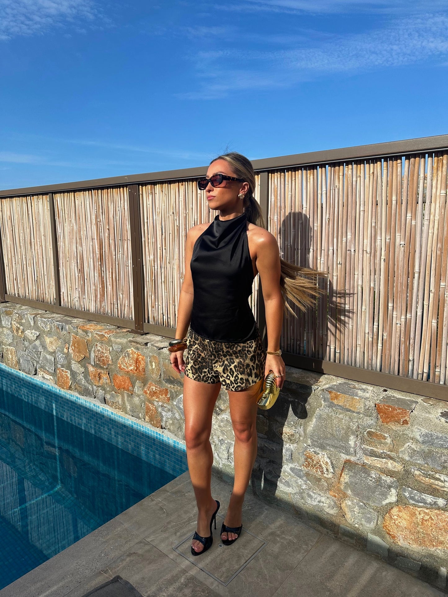 "Cleo" High Waisted Denim Shorts - Leopard