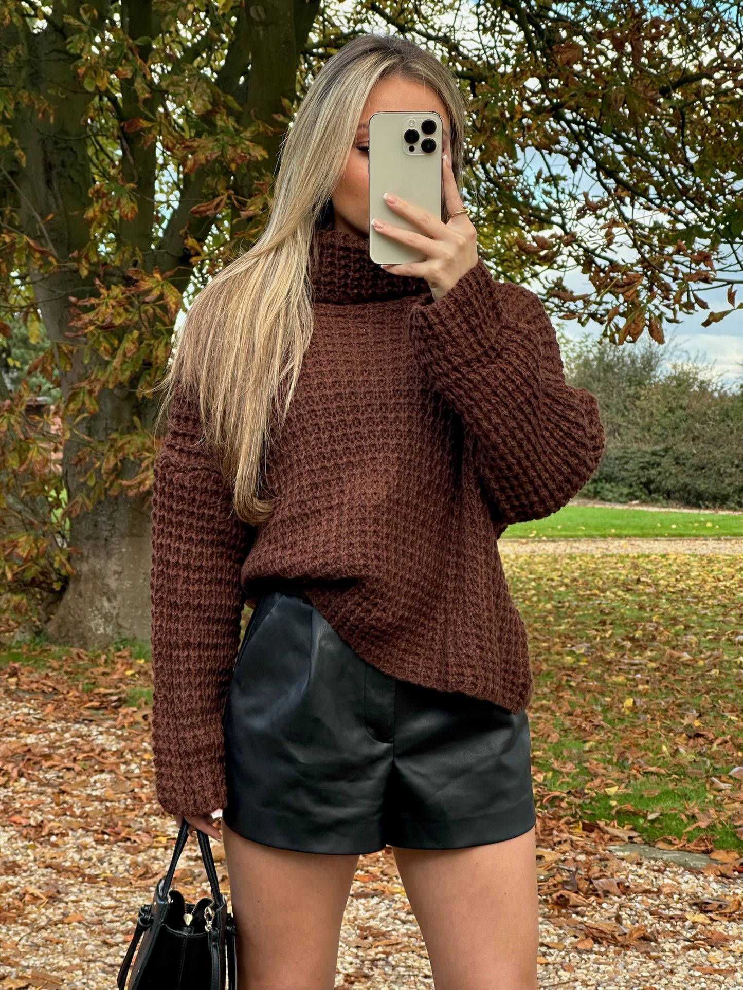 "Autumn" Soft Chunky Knit Roll Neck Jumper in Chestnut