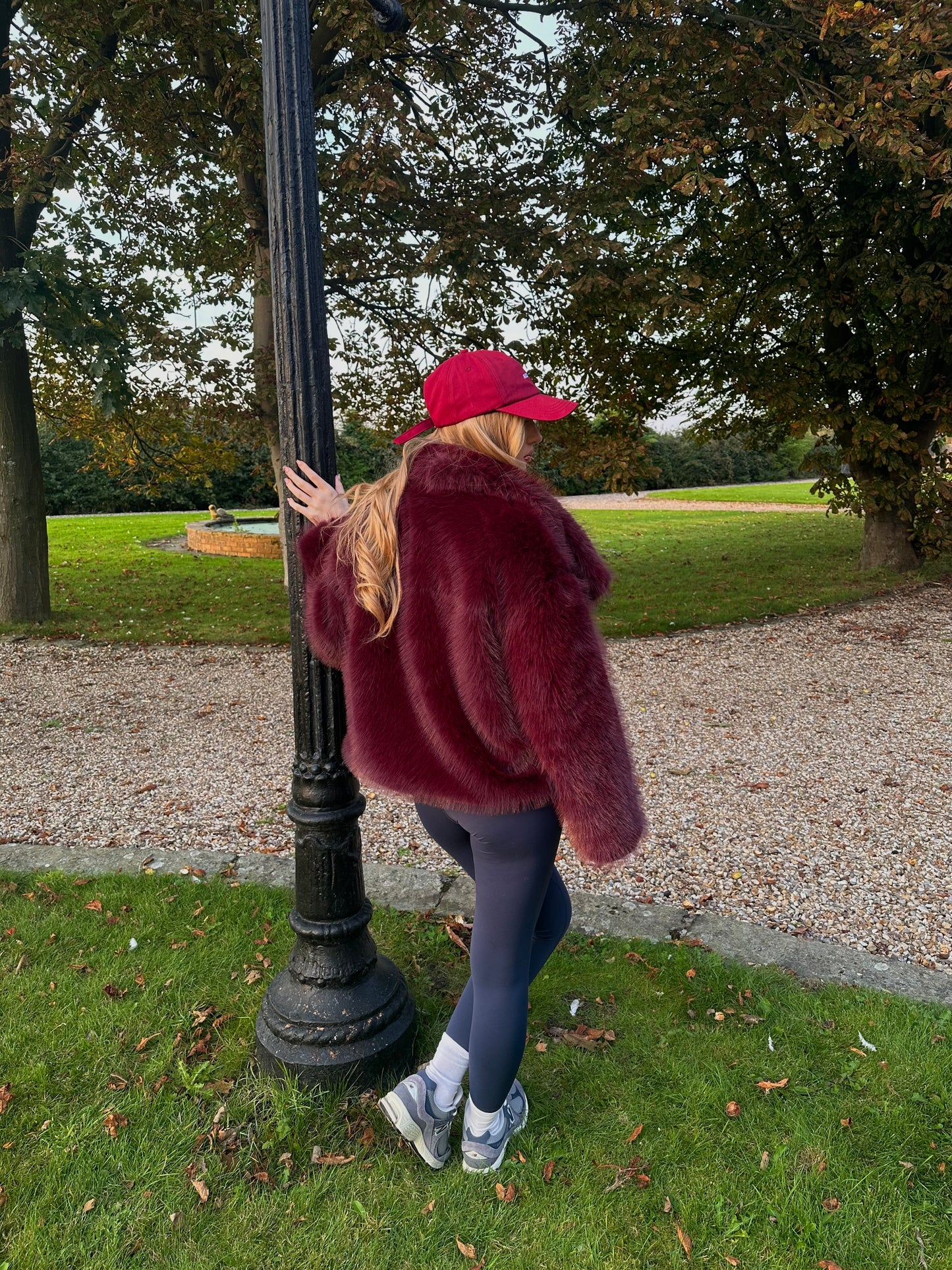 “Aubrey” Faux Fur Coat in Burgundy