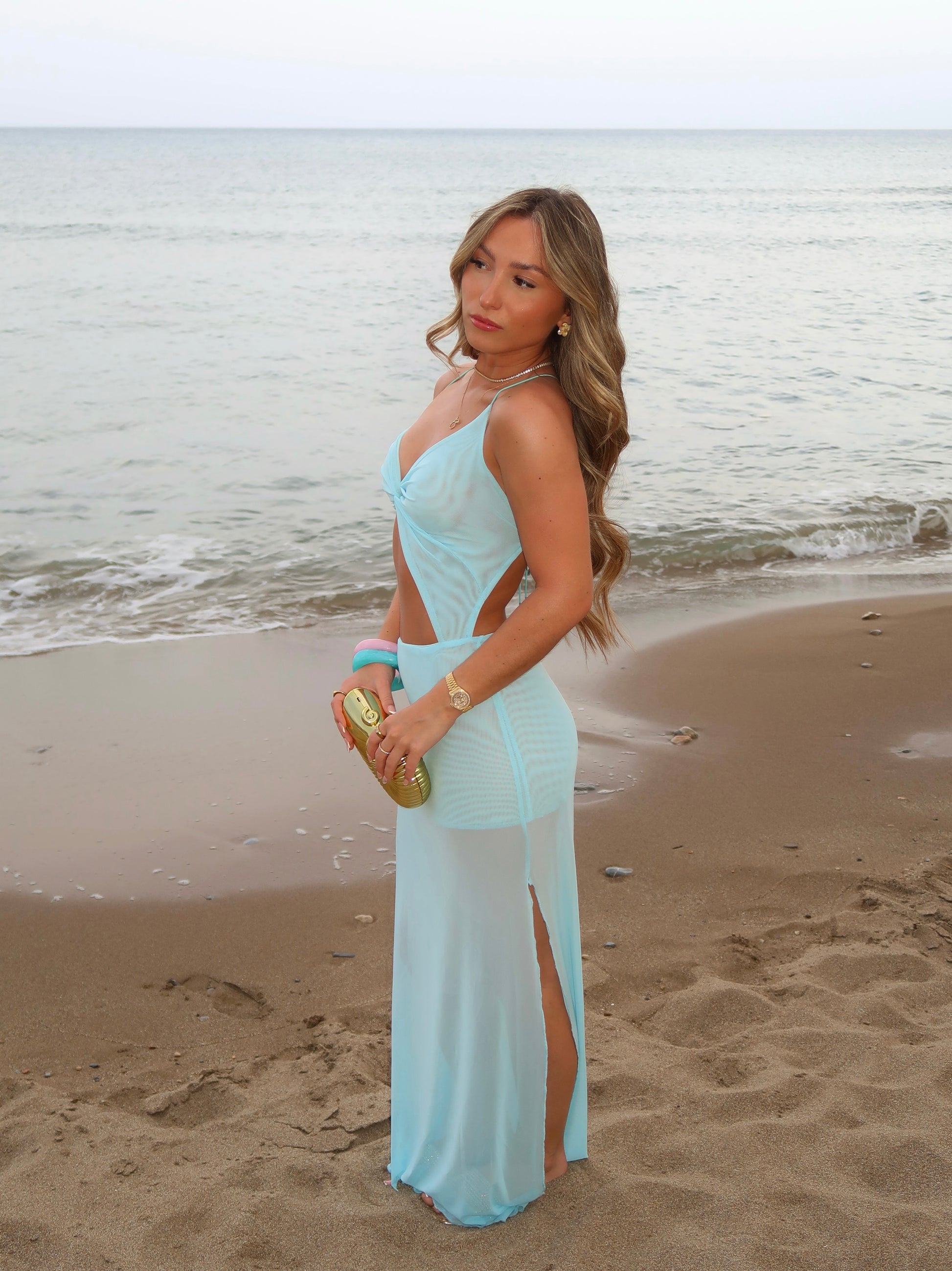 Tala" Cut Out Mesh Maxi Dress - Light Blue JewelTrends Tala" Cut Out Mesh Maxi Dress - Light Blue JewelTrends