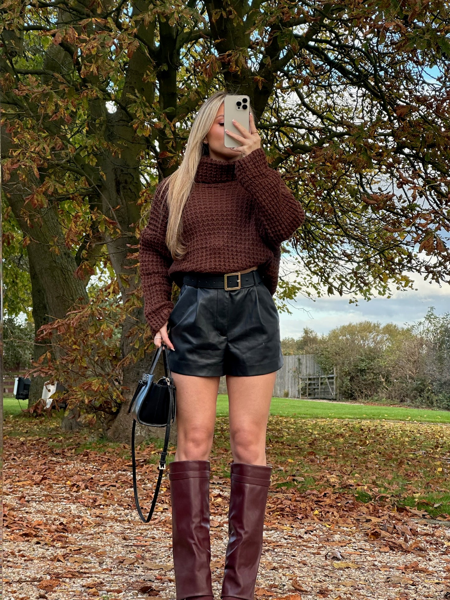 "Autumn" Soft Chunky Knit Roll Neck Jumper in Chestnut