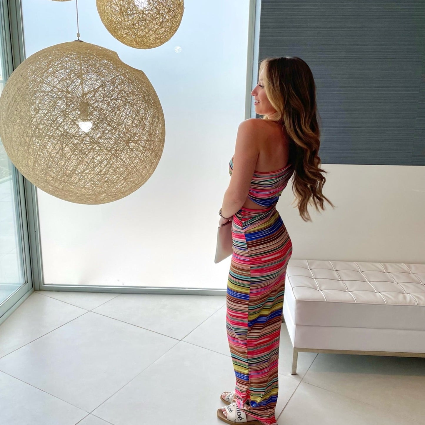 "Lauren" One Shoulder Multicoloured Maxi Dress