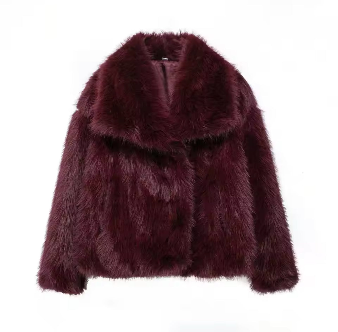 “Aubrey” Faux Fur Coat in Burgundy