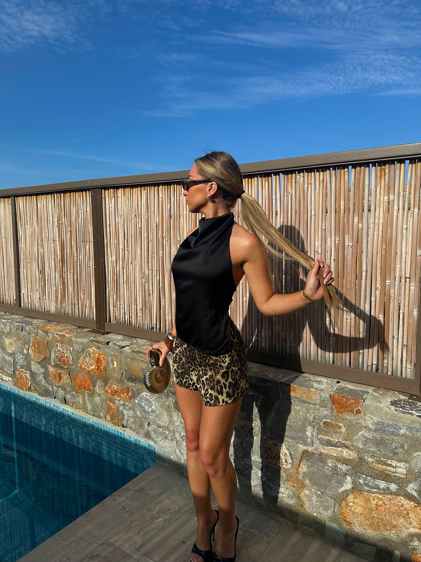 "Cleo" High Waisted Denim Shorts - Leopard