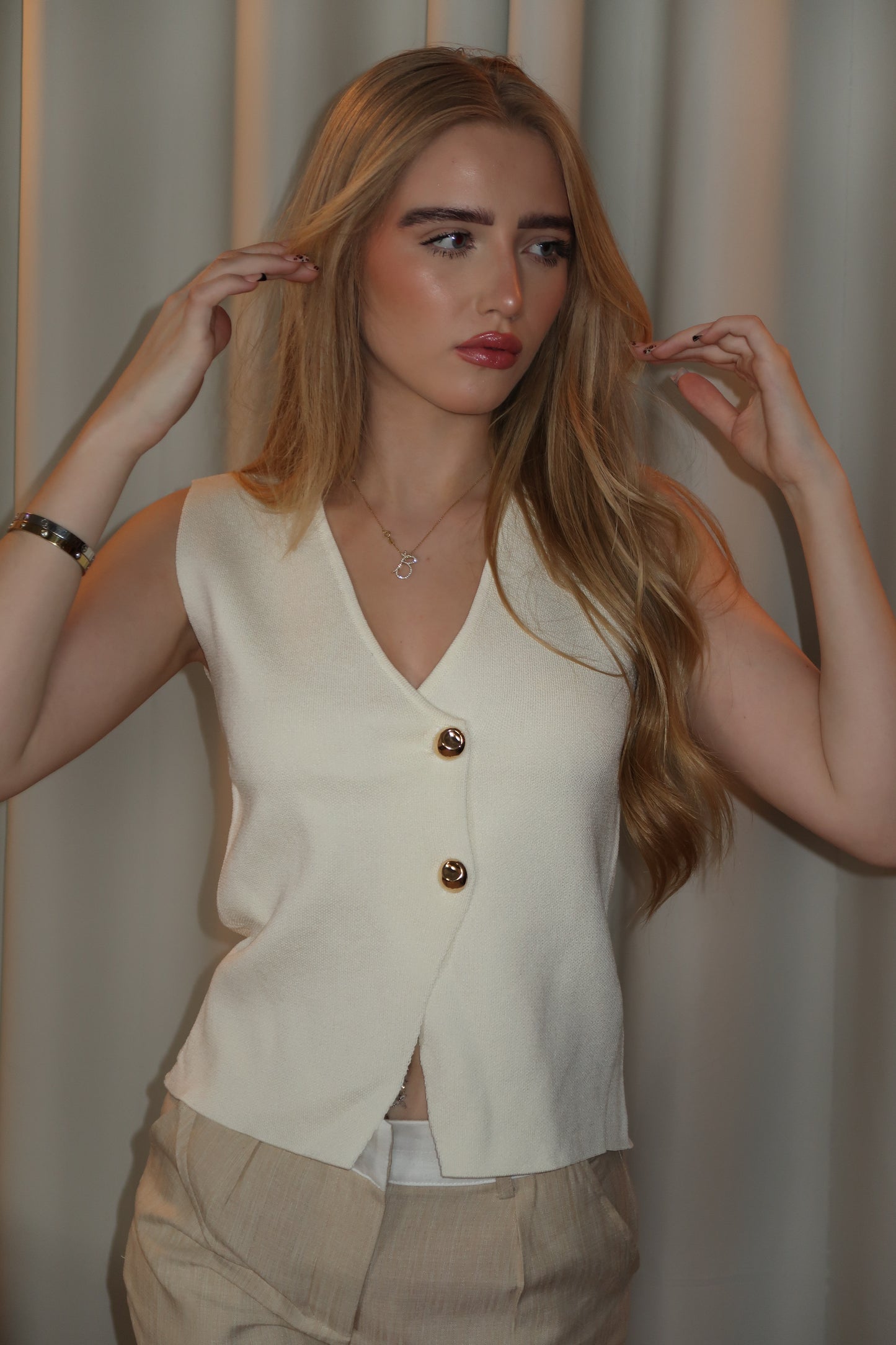 “Holly” Split Waistcoat Top In White