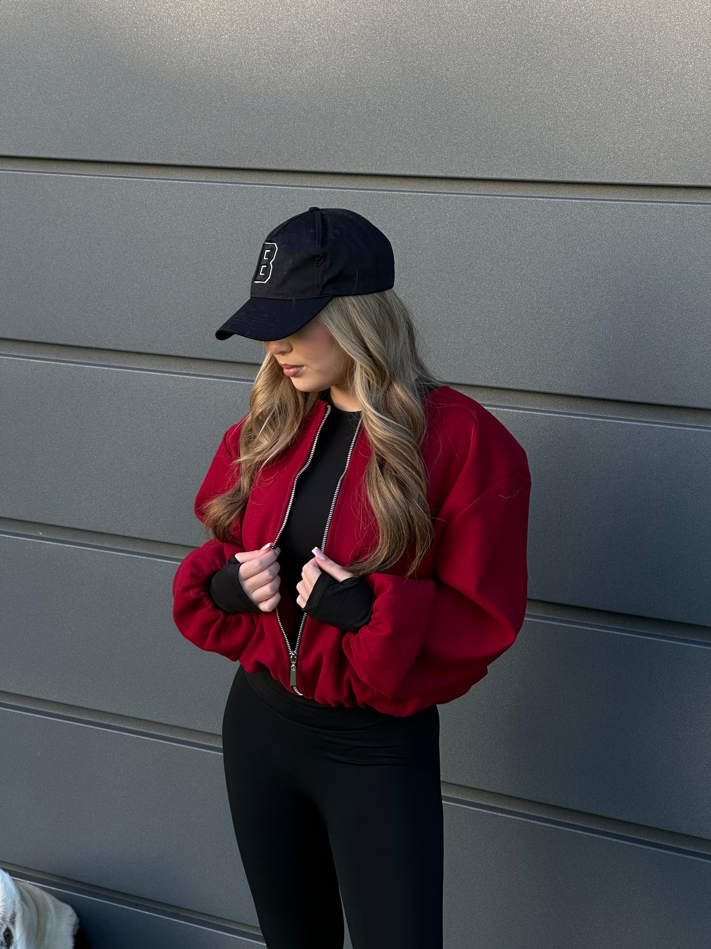 “Remi” wool zip bomber jacket in Burgundy