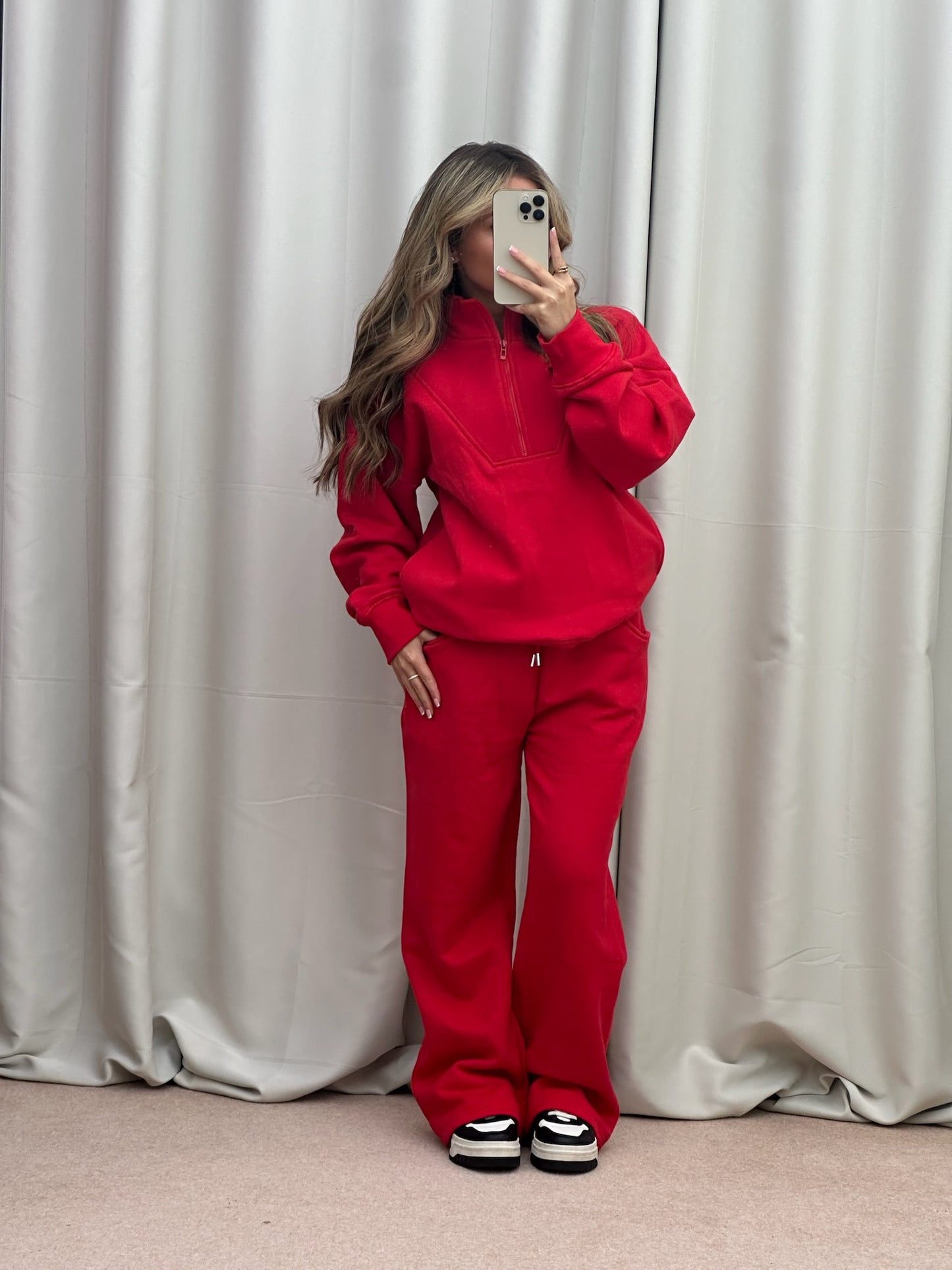 "Jessie" Quarter Zip Fleece Tracksuit in Cherry Red