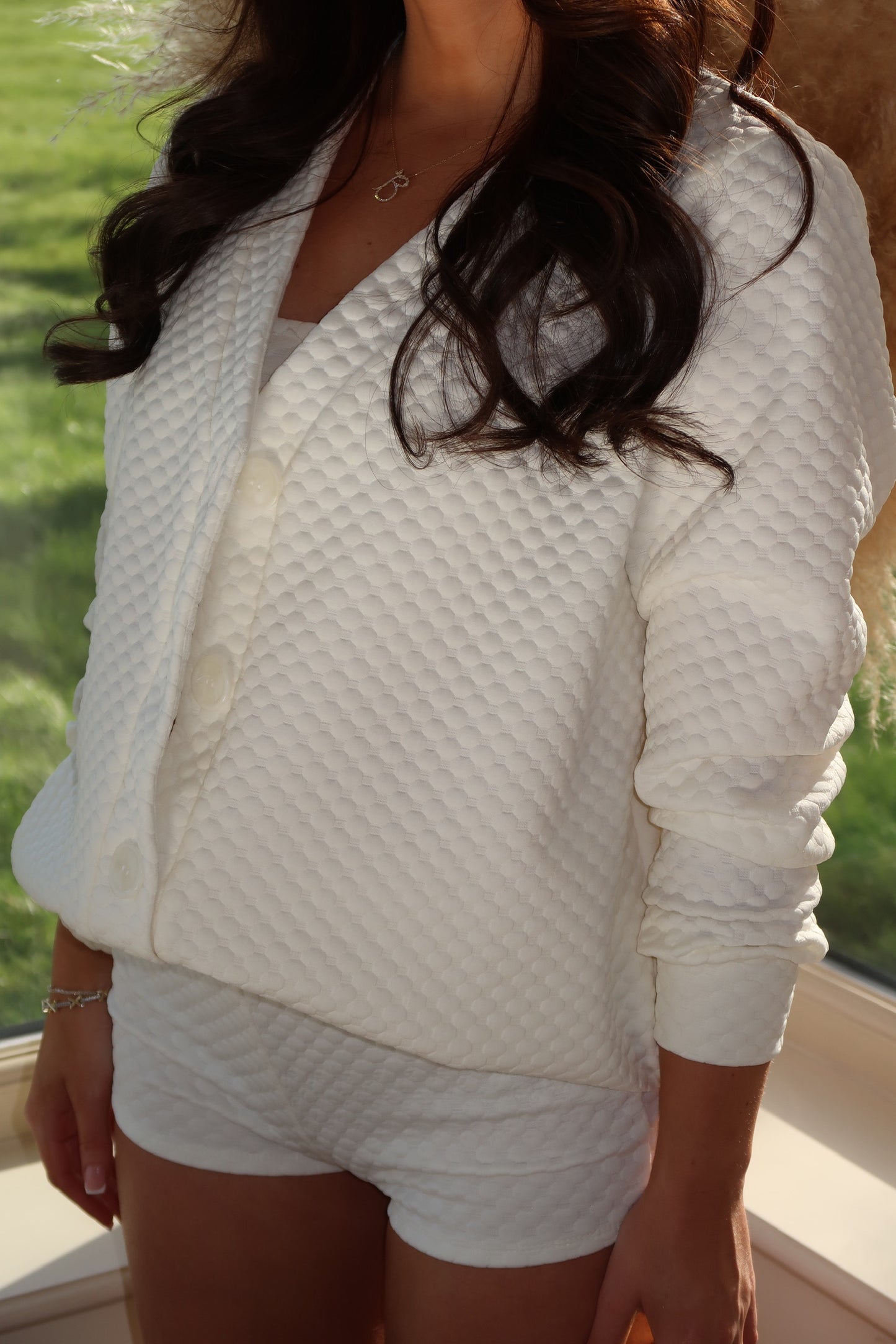 "Charlotte" Cream Quilted Cardigan three piece co-ord