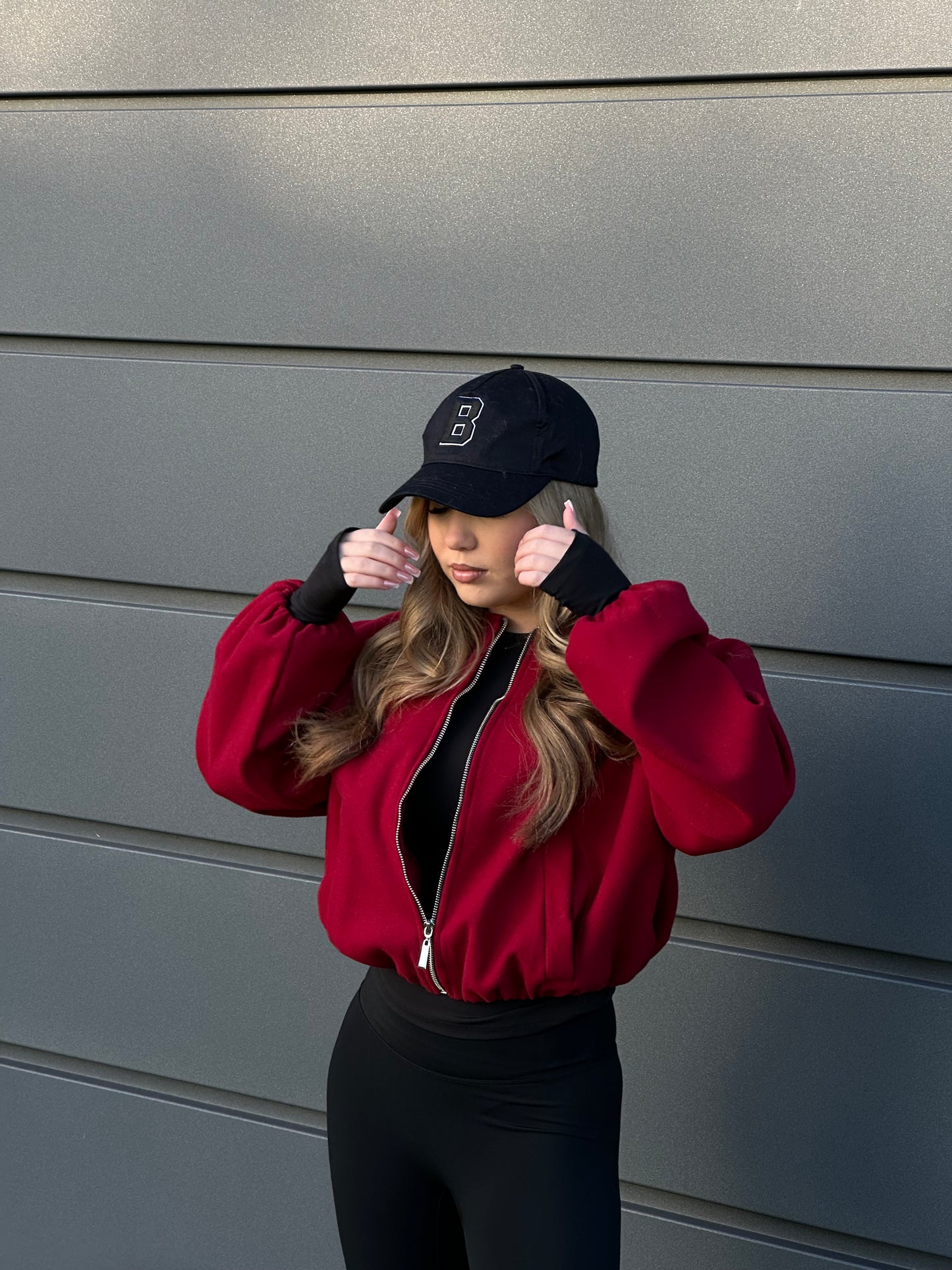 “Remi” wool zip bomber jacket in Burgundy