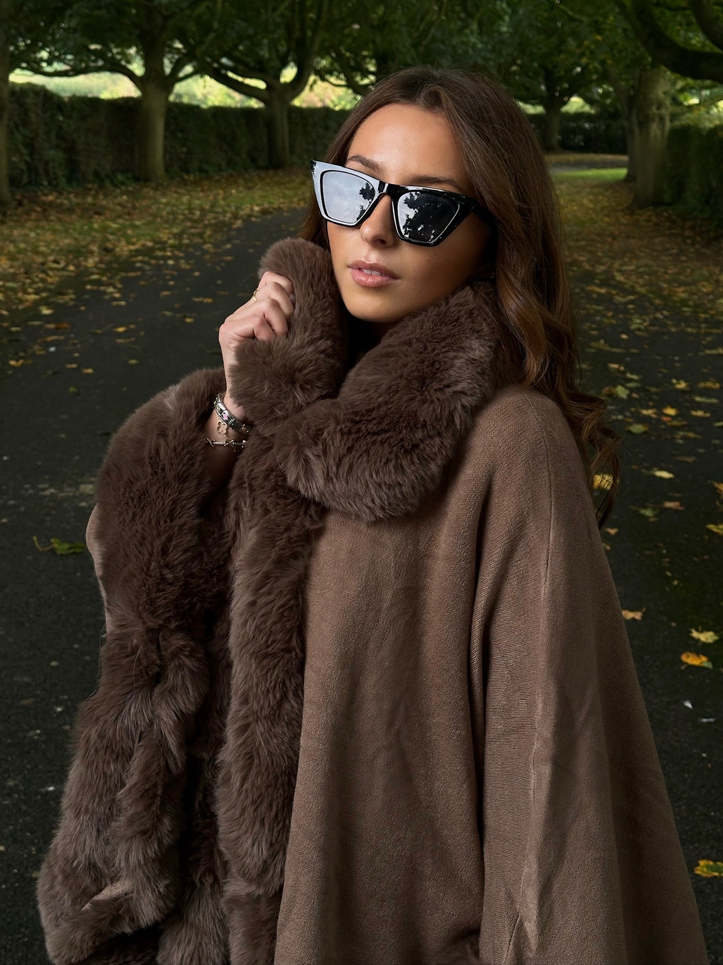 "Meribel" Faux Fur Cape in Chocolate