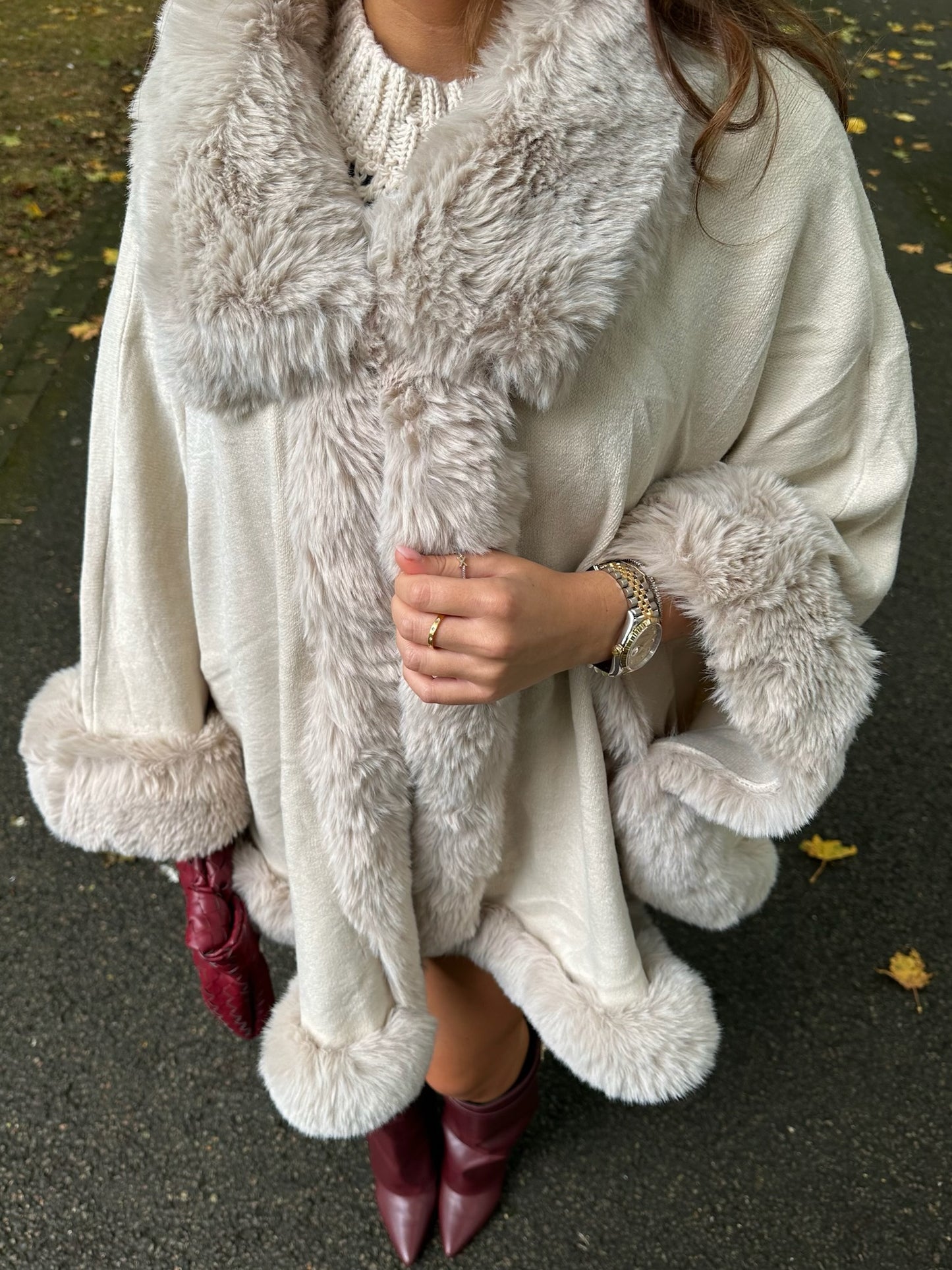 "Meribel" Faux Fur Cape in Mink