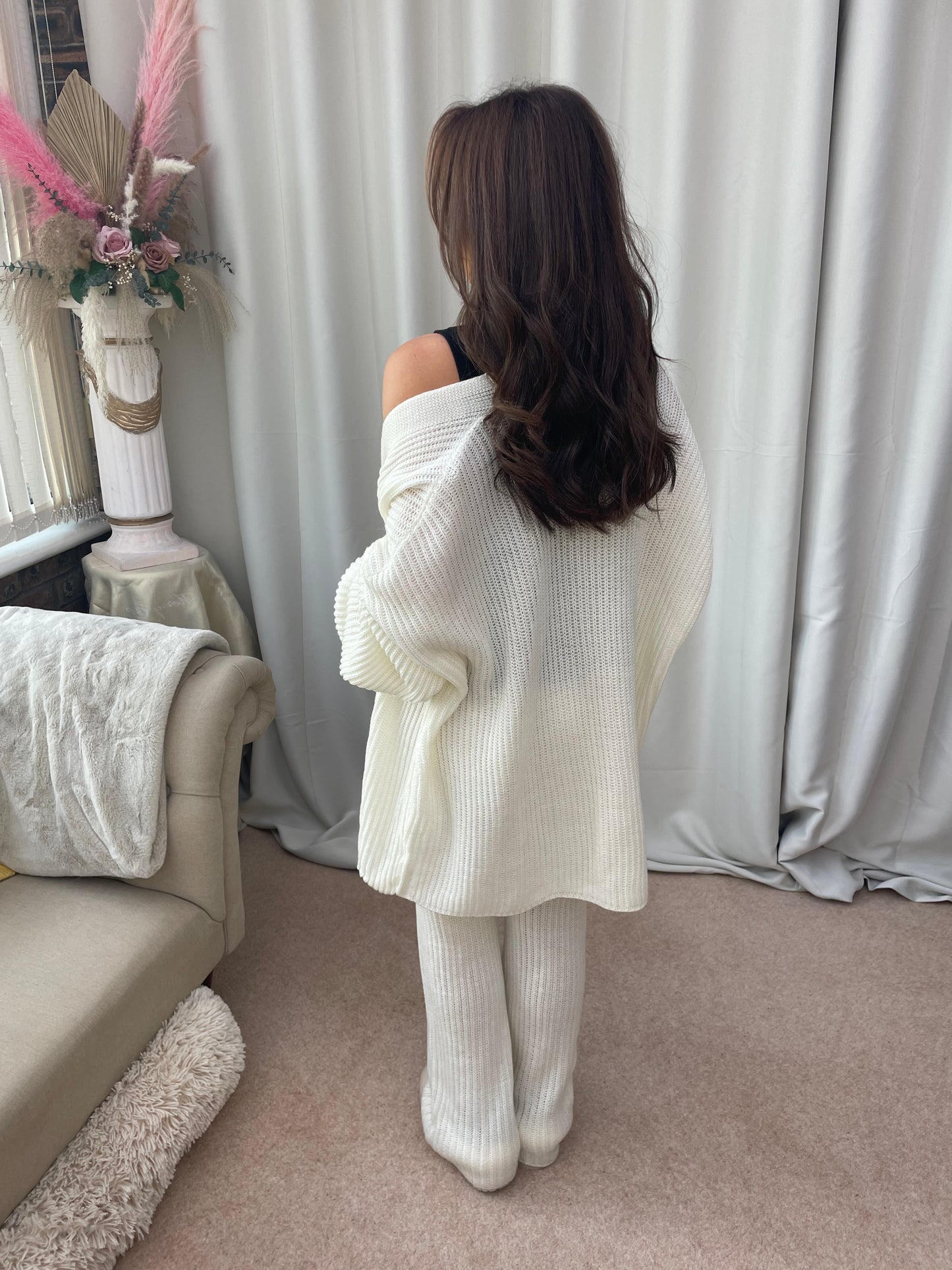 “Amanda” Oversized Knitted Cardigan Set in Cream