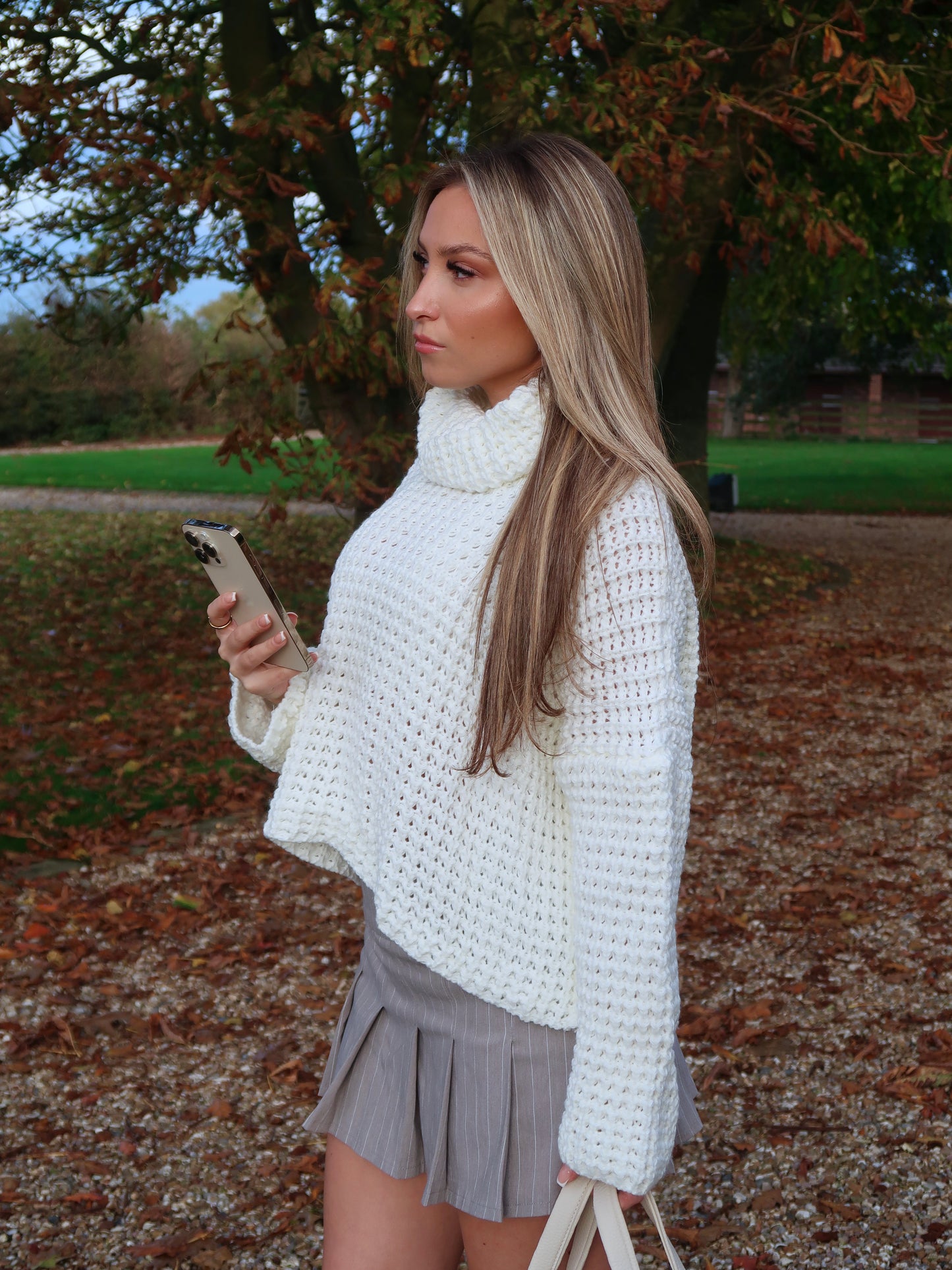 "Autumn" Soft Chunky Knit Roll Neck Jumper in Cream